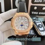 Fast Shipping Replica Patek Philippe Nautilus White Dial Black Rubber Strap Watch